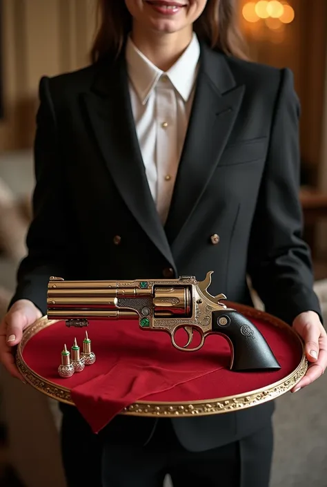 ((Gaddling Handgun ,  can be rapidly fired by arranging multiple barrels in a circle, A new gun that combines a revolver handgun and a gaddling gun,Ornate decoration, A value of ten million dollars  )), a prototype made by a famous gunsmith , Innovative,  ...