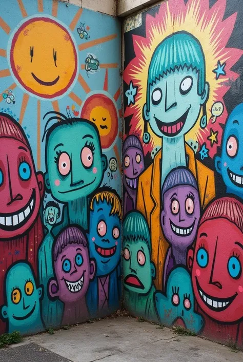   a graffiti on a wall which makes them think what the world could be like if they helped each other and drawings from their hood with colors that relax and transmit optimism,  finally that in the shape of the corner they produce a certain tension as if th...