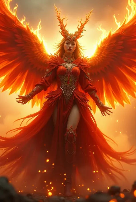 Create an eye-catching and showy background for photos of a full-body person wearing a phoenix-themed costume 
Dont let it look fanciful
