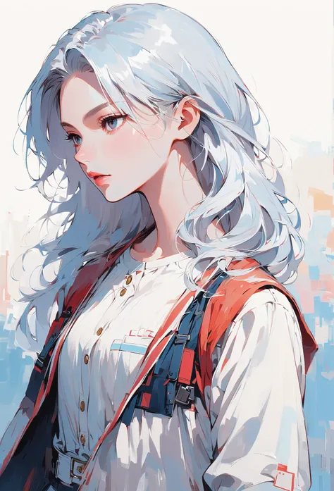 girl, Miss, Vest line, Silver Hair
