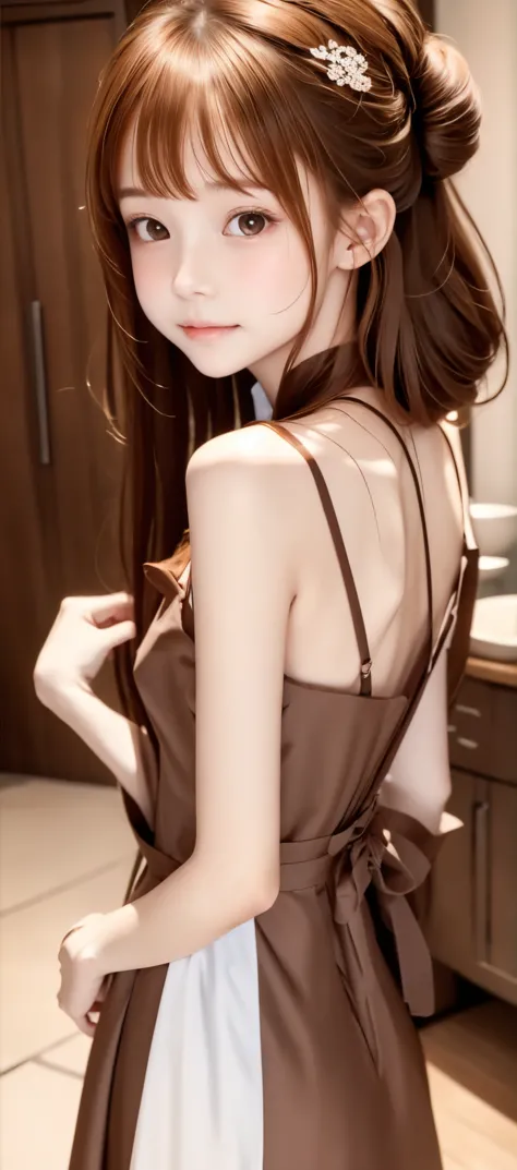 maid, chignon hair,brown hair,slender body,cute pretty girl