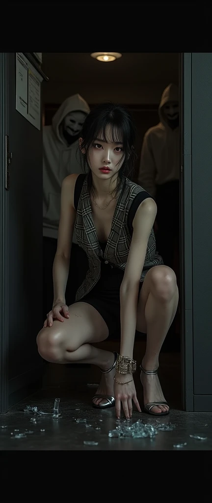 ((Horror:1.9, 32K:1.8, Photographically:1.8,  best quality, masterpiece,  ultra high resolution)),   High Resolution Skin and Face Textures ,  professional low angle camera work, Cinematic lighting, ( sexy:0.5, Tall Japanese Woman:1.0, Big Breasts:0.8,  sl...