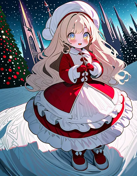 (8K, best quality, master piece: 1.2),super high resolution,surreal,1 girl,solo,ultra-detailed face,detailed eyes,wavy hair,blonde hair,long hair,Santa hat,(santa claus,lolita fashion:1.2),santa boots,full body,toe,(snowman:1.3),(christmas tree:1.3),cute,h...