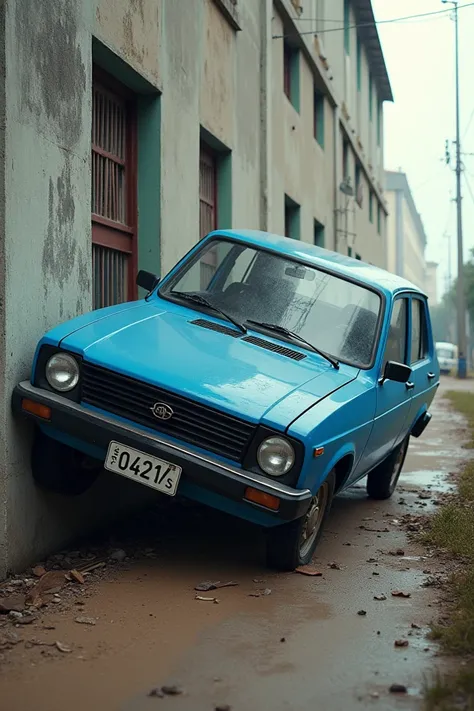 Blue chevette crashed against the wall of a Venezuelan hospital 