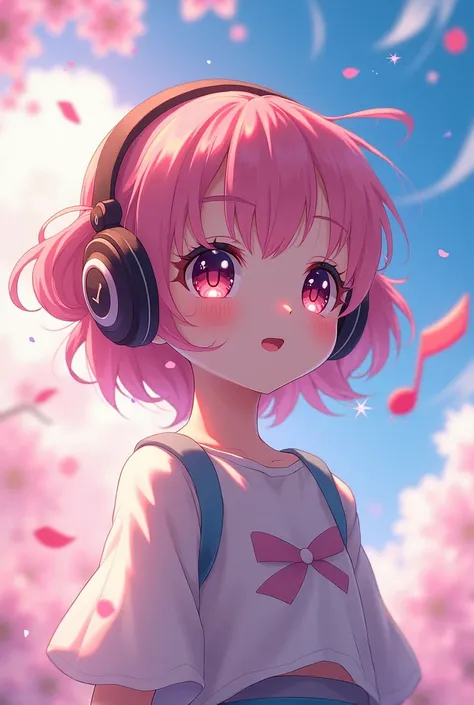 A cartoon anime girl is listening to music