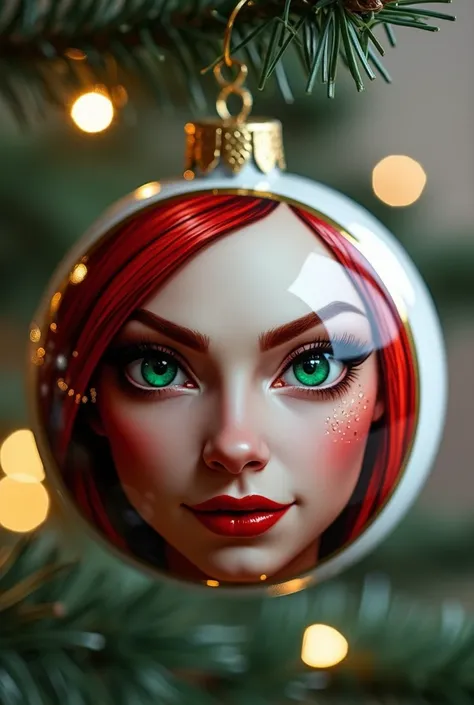 katarina face painted on christmas ball
