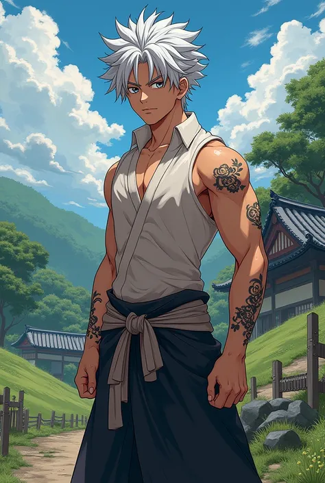  Gintoki Sakata in the art style, physique and drawing of Kimetsu no Yaiba 