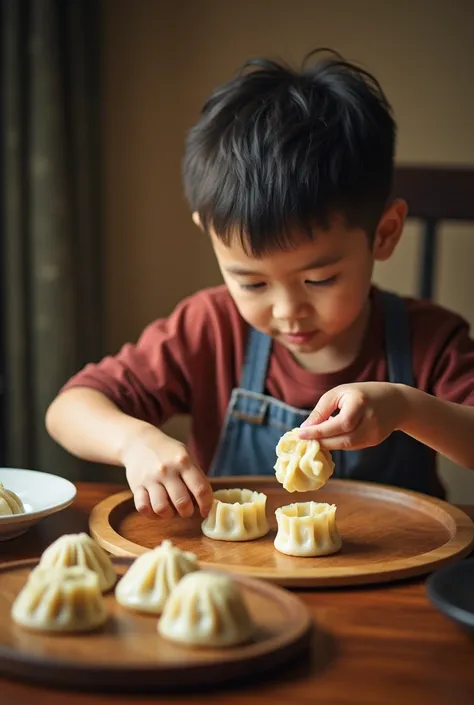 Young boy shoving plum dumplings up his ass