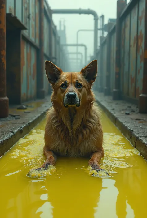 A dog bathes in sulfuric acid