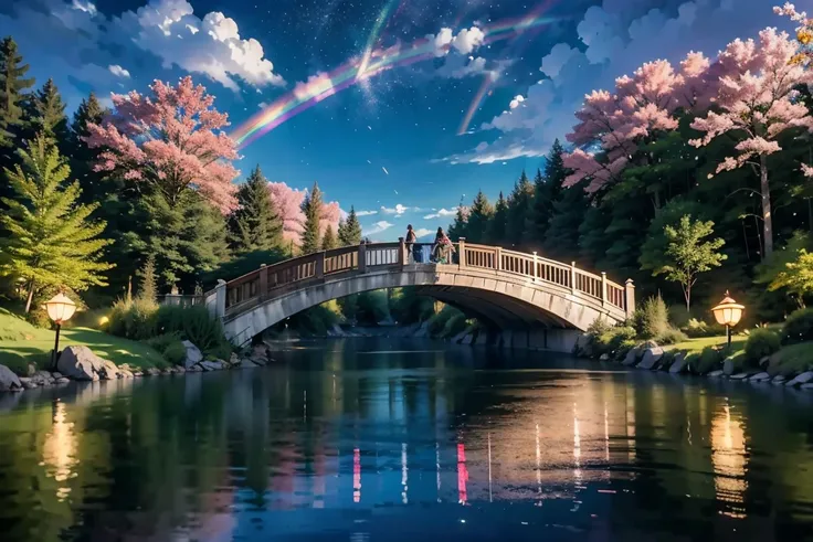 a beautiful rainbow bridge, ethereal rainbow arch, colorful rainbow bridge over a serene lake, stunning rainbow bridge in a fantasy landscape, vibrant rainbow bridge in a dreamlike setting, ethereal rainbow bridge in a mystical forest, fantastical rainbow ...