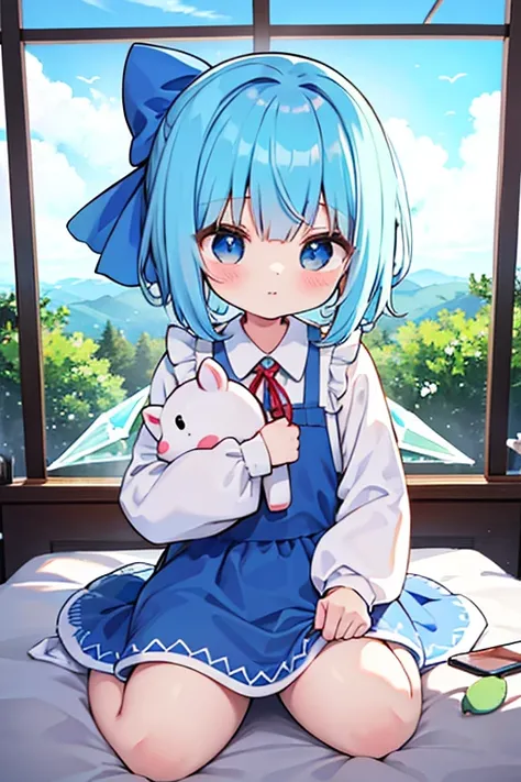 Cirno is surrounded by cute stuffed horses🧸