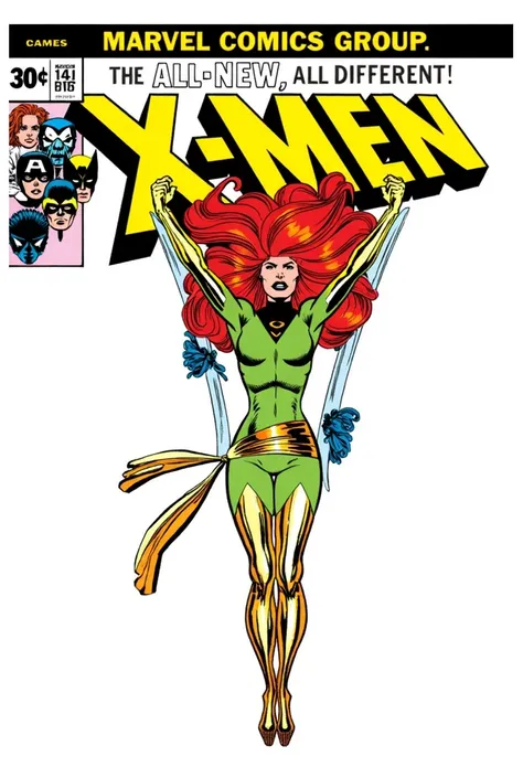 Jeangrey,X-Men,Costume de Phoenix dans les airs au dessus de la mer,superhéros,couleursvibrantes,,Yeux détaillés,cheveux longs et roux,flammes brûlantes,télékinésie,ému,bataille intense,Contexte mystique,meilleure qualité,contour en surbrillance haute réso...