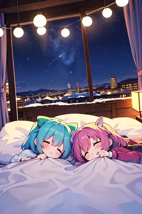 Cirnos Group (Touhou) On a cold, snowy winter night, Cirno and her fellow characters (touhou) from the Touhou Project are sleeping in a cute bed surrounded by cute thoroughbred stuffed animals in Cirnos cute room, which is filled with cute thoroughbred stu...