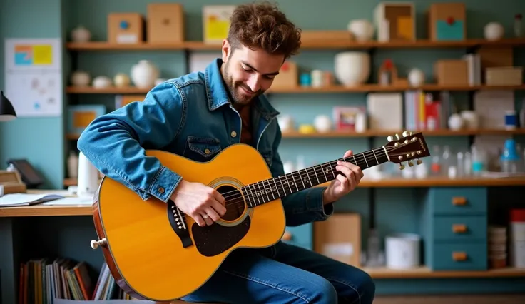 Local Alegre ; fun. colorful. A guitar in a laboratory.