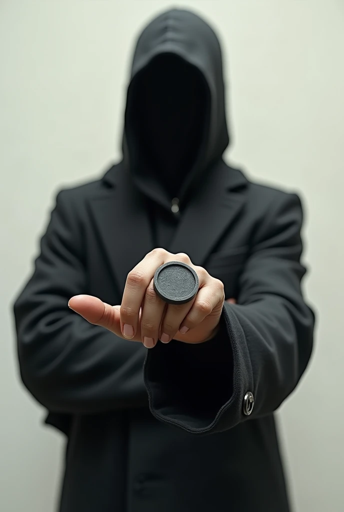 A person wearing a round gray steel ring