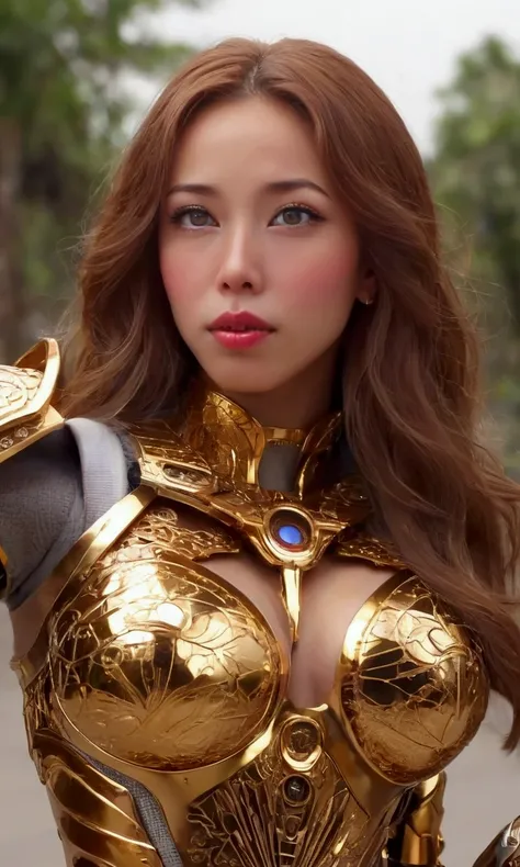 a cute woman, beautiful detailed eyes, beautiful detailed lips, extremely detailed eyes and face, long eyelashes, amazing figure, sexy glowing mirrored armor, star and sun motif, superhero, action pose, firing lasers from palms, battling robots, Tokyo, bes...