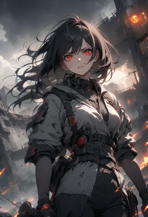 female,  black hair , red eyes, Apocalypse