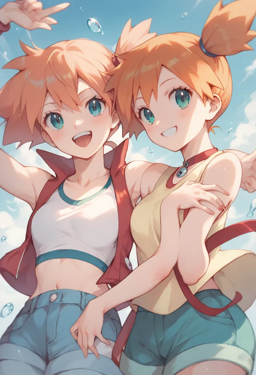 character misty_pokemon , character sakura haruno , together, 2 girl, some pose , strong-willed girls