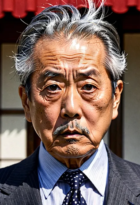 oldman , majestic, serious, nakayama suit, grey hair,  shocked