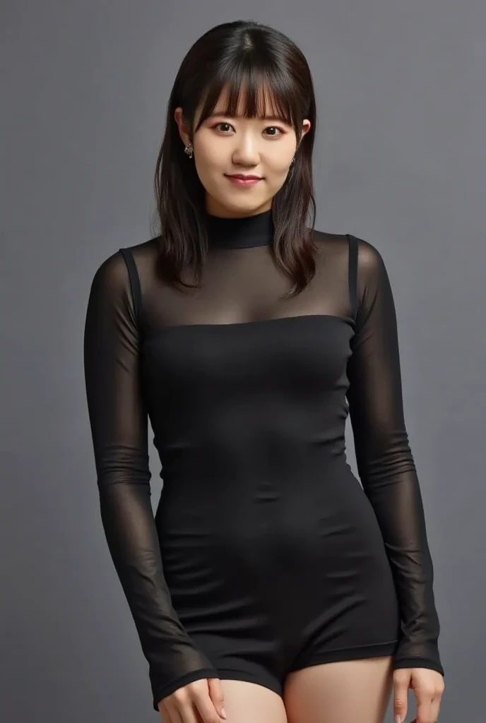 8k, RAW Photo, Best Quality, Masterpiece:1.2),(Realistic, photo-realistic:1.37), Super Detail, She is wearing tight thin fitting transparent black long sleeve turtleneck , no pants, transparent black pantyhose, cinematic lighting, ecstacy face, monotone ba...