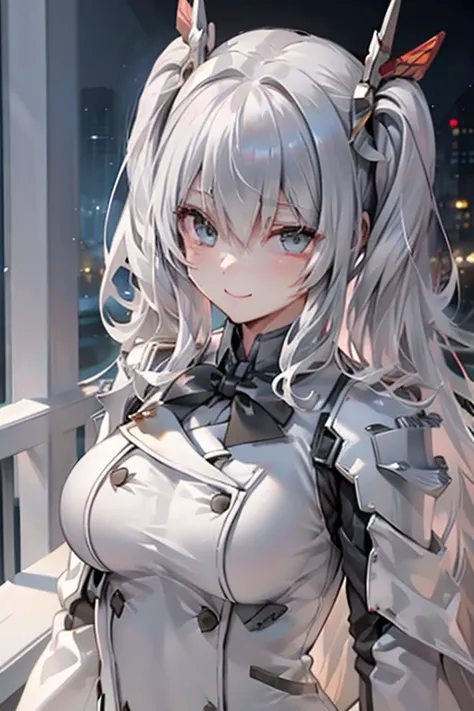      super detailed , masterpiece,     best quality, Alone,  1 girl , (White Eyes:1.1), (    Grey Eyes:1.3), Grey Hair,     very long hair,   long twin tail , hide one eye with bangs  ,     medium breasts,     Valkyrie    ,   metallic hair ornament with re...