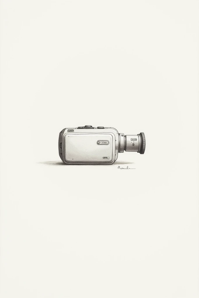  create a photo from a delicate and minimalist video camera, in the form of a realistic drawing 