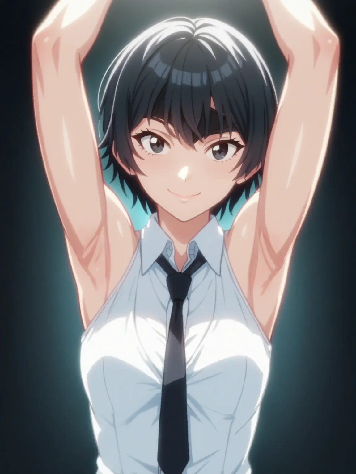 score_9, score_8_up, score_7_up, source_anime, himeno, black hair, short hair, black eyes, office lady, tie, necktie, black neck...