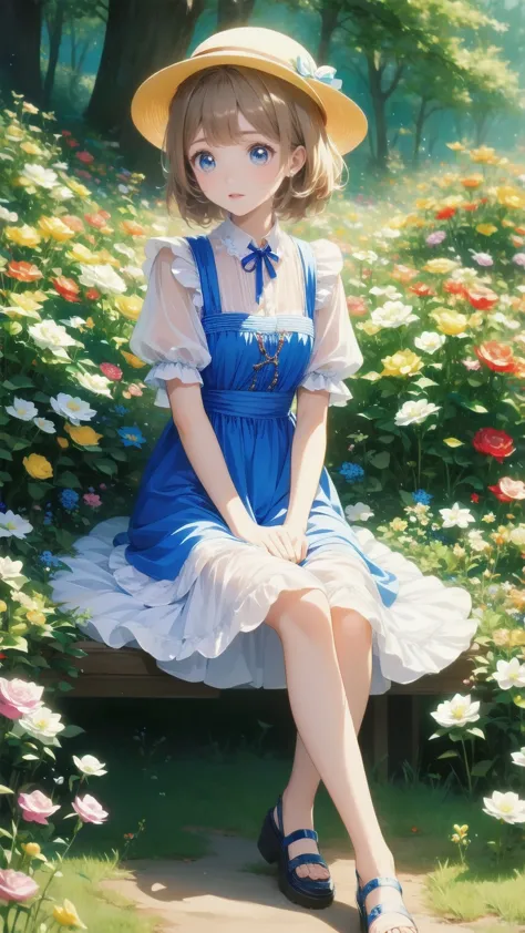 anime***  girl in a pink dress wearing maid clothes and sitting on the grass  , anime barbie statue , change in dress, anime pri...