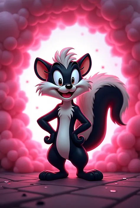 Pepe le Pew from the Looney Tons with a circle of pink smoke
