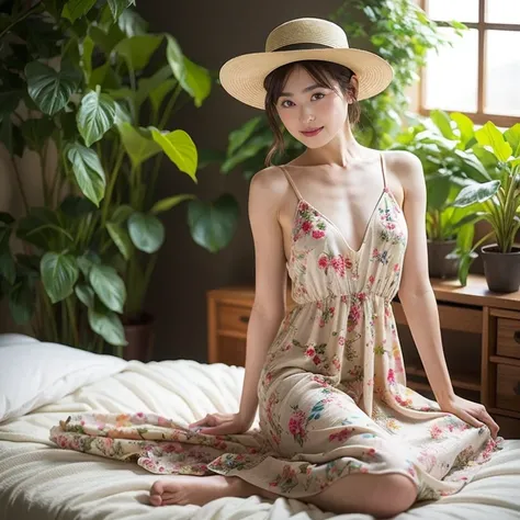 Incredible ultra-high resolution, she is an adult actress .  showing extreme detail and accuracy  (Sigma 85mm f1.4), delicate plants add natural elements to a quiet environment .  A masterpiece taken with a DSLR camera 、 illuminates the subject , soft cont...