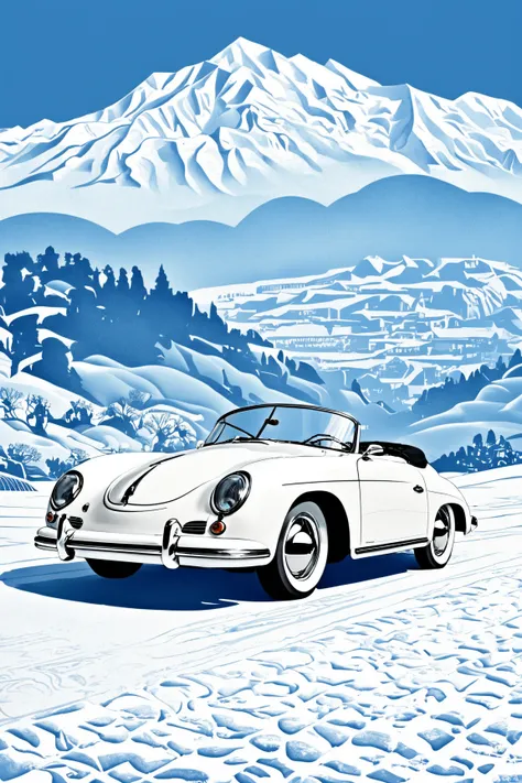 **[Theme]: Stunning Porsche 356 Speedster**  
**Description:**  
"Stylized digital illustration of a 1956 model Porsche 356 in pure white, viewed from the side. Highly detailed digital art featuring retro style, intricate vector graphics, and vintage illus...