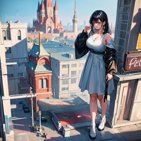  best quality, masterpiece,  Ultra High Definition, (Photographically: 1.4),  RAW Photos,  1 girl,  dark haired,  Shiny Skin ,  dramatic lighting, whole body,,  Red Dress , Colossal　((View from above))　masterpiece　　Unreal Engine　Anime Style　Delicate painti...