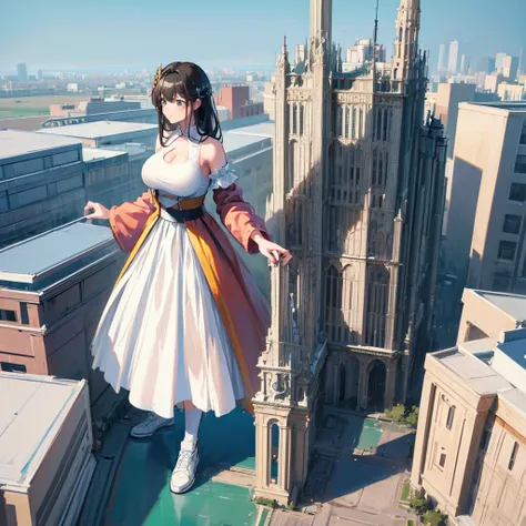  best quality, masterpiece,  Ultra High Definition, (Photographically: 1.4),  RAW Photos,  1 girl,  dark haired,  Shiny Skin ,  dramatic lighting, whole body,,  Red Dress , Colossal　((View from above))　masterpiece　　Unreal Engine　Anime Style　Delicate painti...