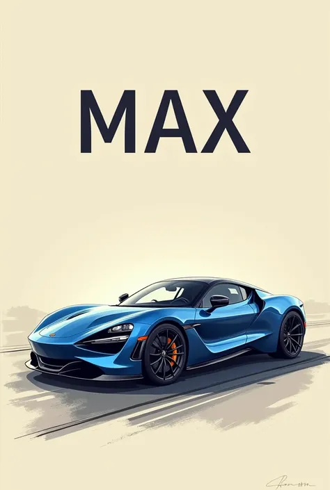 Pearlized cream-colored mens banner that says Max on the top and on the side there is a blue front car