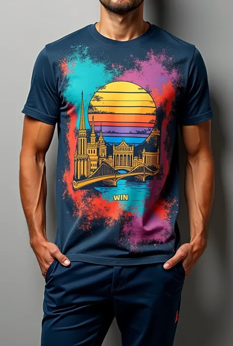 a Barcelona t-shirt with print and with a brand logo with the name WIN