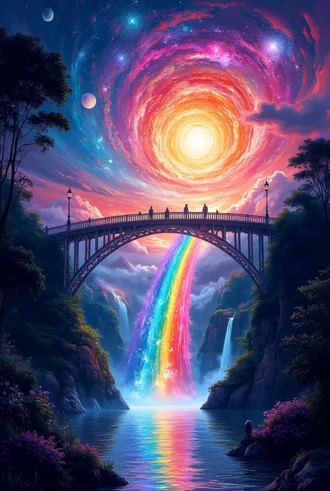  A Rainbow Bridge Rainbow Color Charming Digital Artwork Dynamic Energy Artwork Tindels World of Effects！ Observing the volatility of the light 。Dynamic Energy Artwork Ultra-Fine Color Art， Psychedelic Art Style ，Hashinakabashi  、Colorful，Bright and clear 