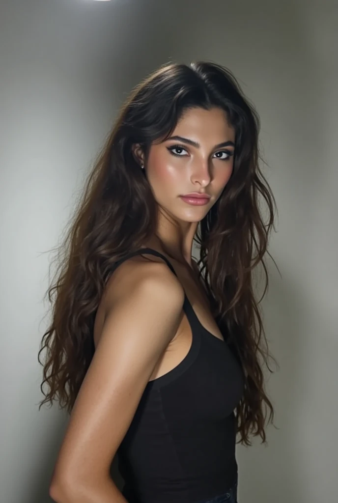 (((cinematic full-length portrait))), a woman with (((very long thick wavy hair))). ((full length detailed)), hyper realistic, photorealistic, sharp focus, 8k, hyperdetailed eyes, extremely detailed skin, striking facial features, high contrast lighting, d...