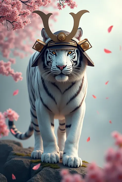 White tiger with samurai helmet