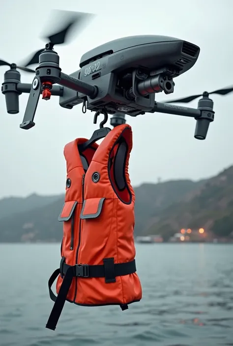 adaptable hook system for drone ,  which allows you to attach a life jacket to the drone