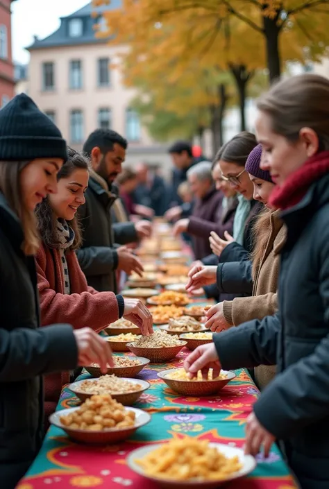  in a public square,  a fair is organized where people can  "Test " foods from different cultures ,  listening to multicultural music and reading short stories of people from different backgrounds.  Each season has a message of respect as its central axis ...