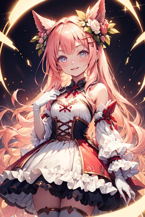  girl、White background、Simple Background、Long Hair、Vertical roll hair、pale pink gold hair、Sparkling Eyes、 big ribbon、 dress、frills、cute、、 white skin、smile