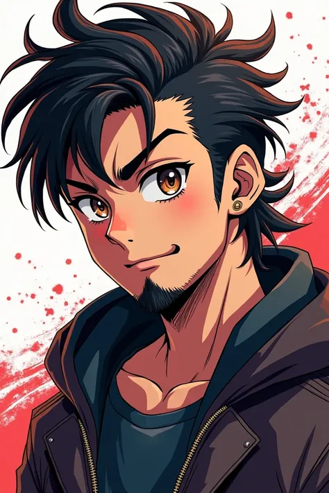  anime style /manga, A mullet-cut teenager with a beard and goatee 