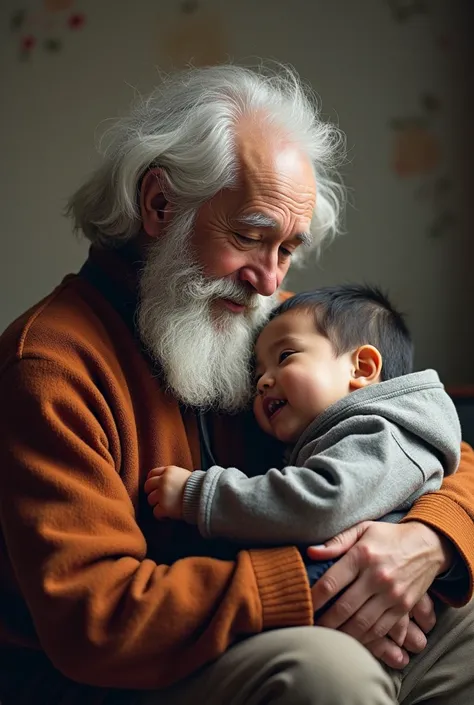 The japanese boy grew up healthy  under the care of old a man with white beard and an Old woman with white hair tied up long time ago