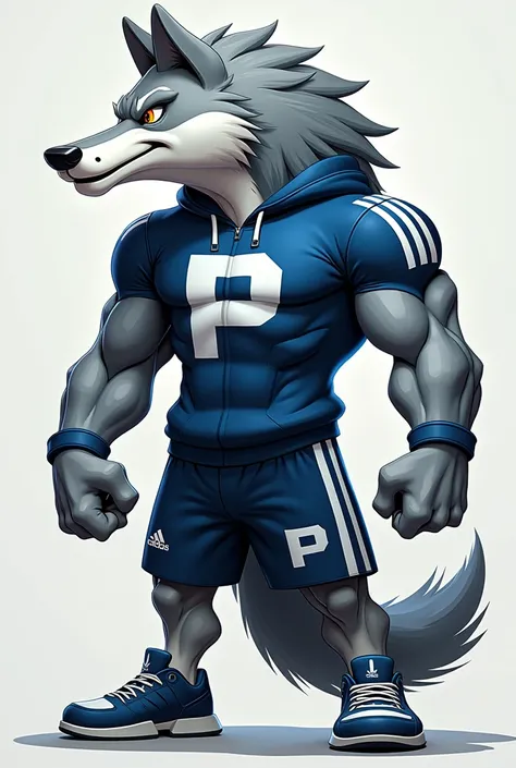 Make me a wolf in Adidas or Nike style with the letter P