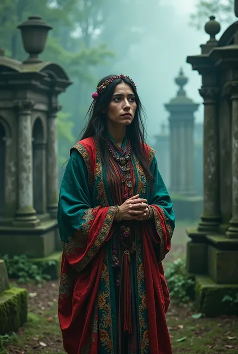 A gypsy woman in a cemetery 