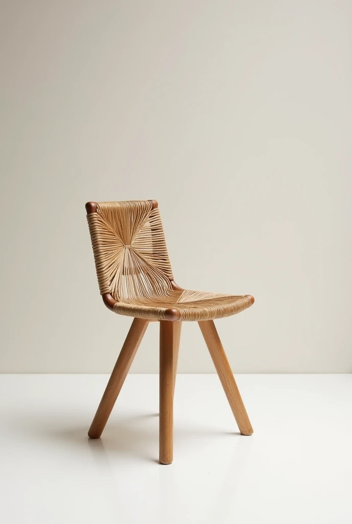  Minimalist wooden chair, with dried coconut straw , Simple with just 3 legs that was never created 