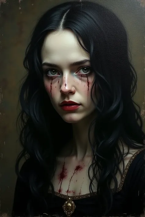 Face of Elisabeth bathory, bloody countess, black hair