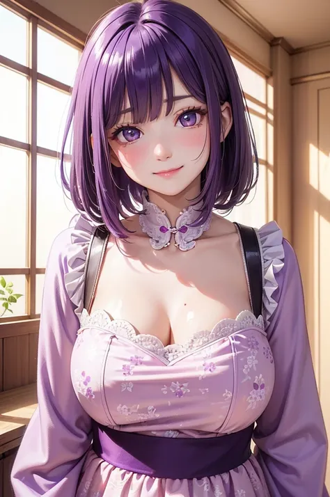 ( best quality, high definition ,8k,inelity detailed background, Masterpiece:1.2), pretty girl,( glossy purple hair:1.3),(long hair:1.2) ,short hair, bob cut, ,Beautiful purple eyes,Pink Chinese dress,Gentle look,A refreshing look,Best quality, best qualit...