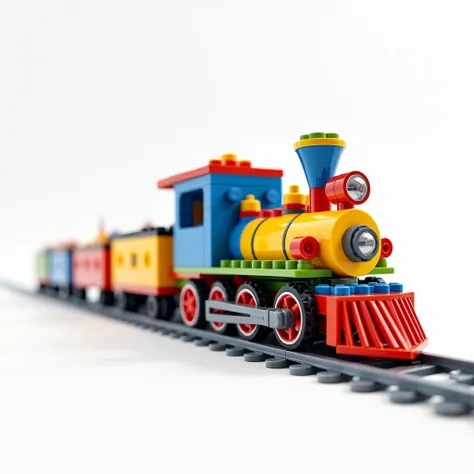 Create a LEGO train on a white background