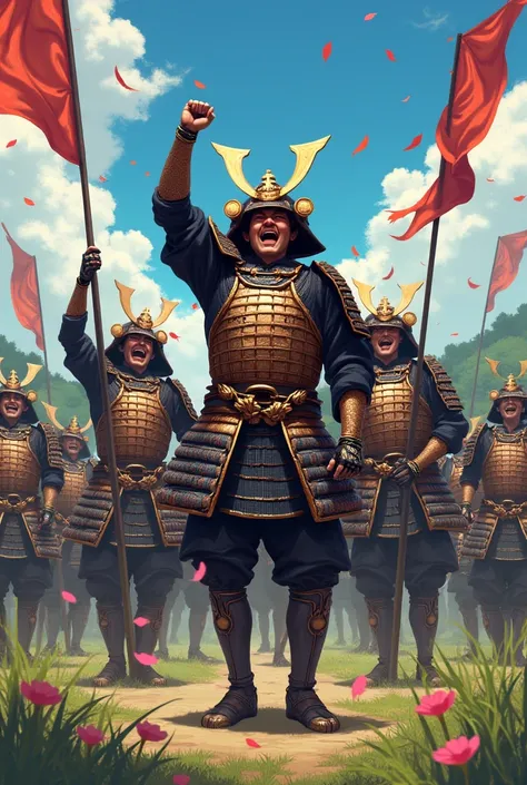 Samurai in armor are overjoyed